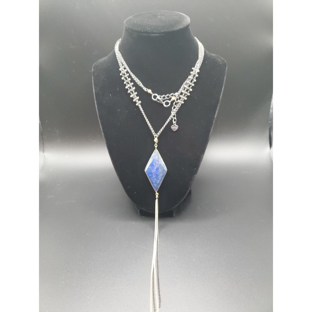 Nakamol Blue Lapis Lazuli Tasseled Pendant Necklace. Double Strand.  29"